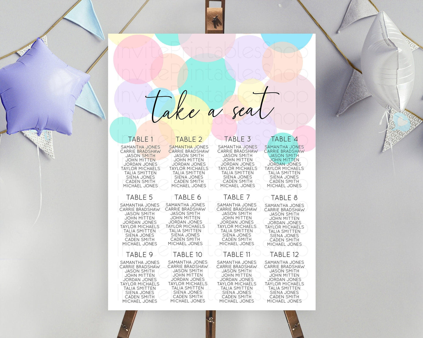 Pastel Seating Chart Pastel Confetti Seating Chart Bubbles Sprinkles Seating Sign Colorful Rainbow Decor Confetti Seating Board D10784
