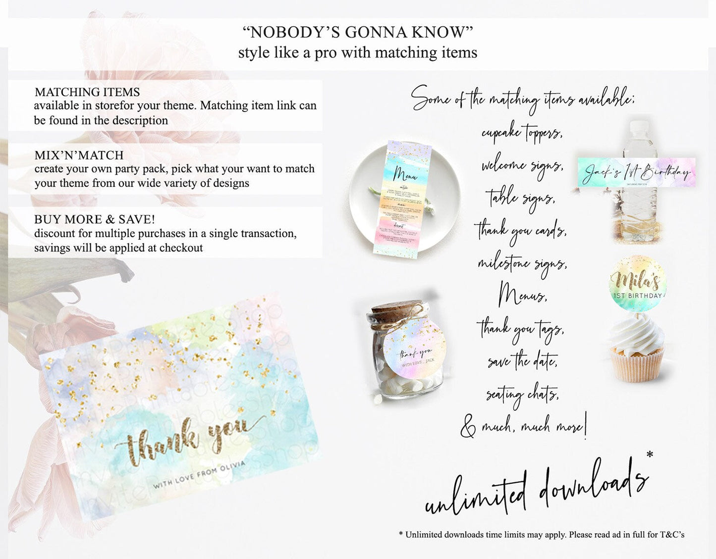 Pastel Thank You Rainbow Thank You Card Colorful Pastel Birthday Thank You Card Confetti Watercolor Pastel Teacher Thank You Cards D10613