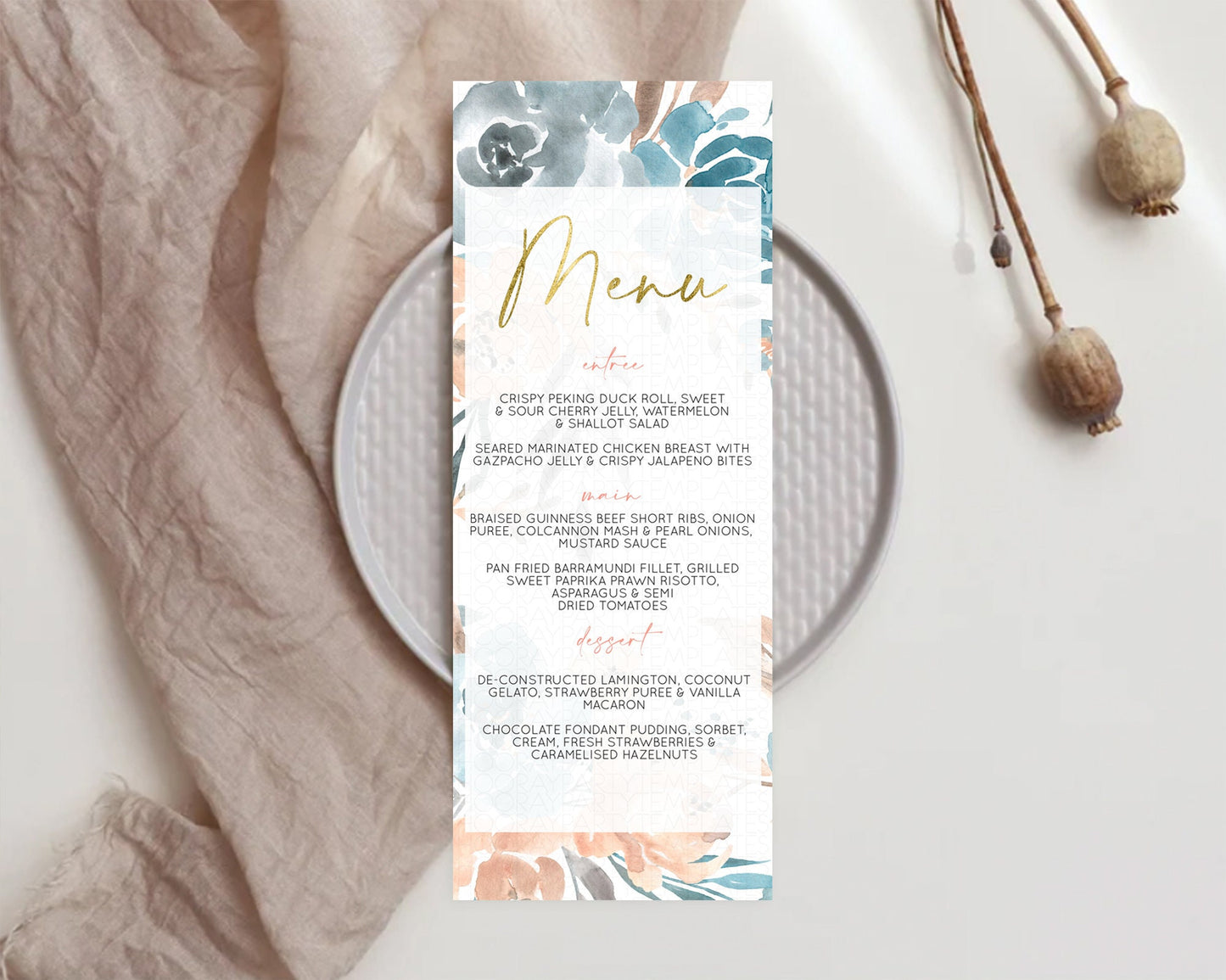 Secret Garden Menu Wildflower Menu Template Pastel Flower Garden Table Decor Boho Floral Dinner Dessert Floral Party Food Menu D10190