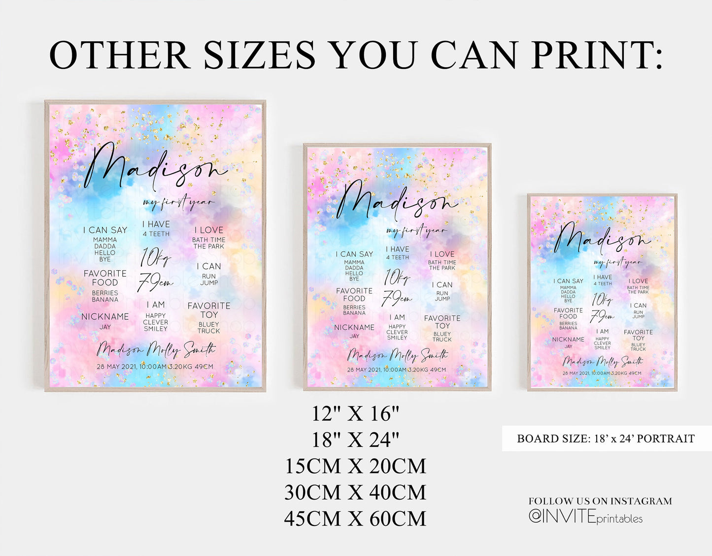 Rainbow Clouds First Birthday Milestone Board Pastel Rainbow Milestone Poster Colorful One Year Poster Ombre Sprinkles Baby 1st Year 589v4