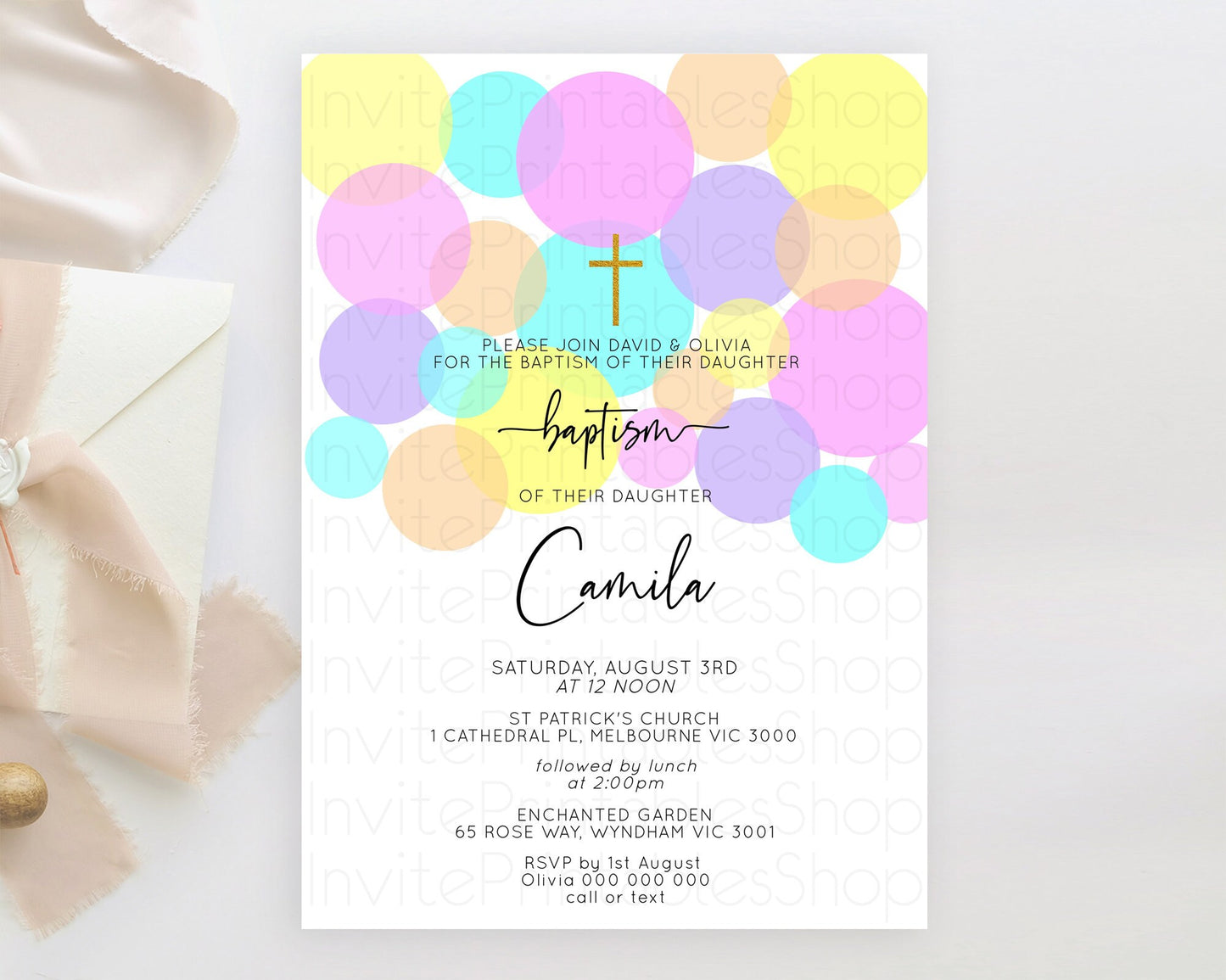 Pastel Baptism Invitation Pastel Confetti Baptism 1st Birthday Invitation Colorful Rainbow Confetti Bubbles Christening Invitation  D10407