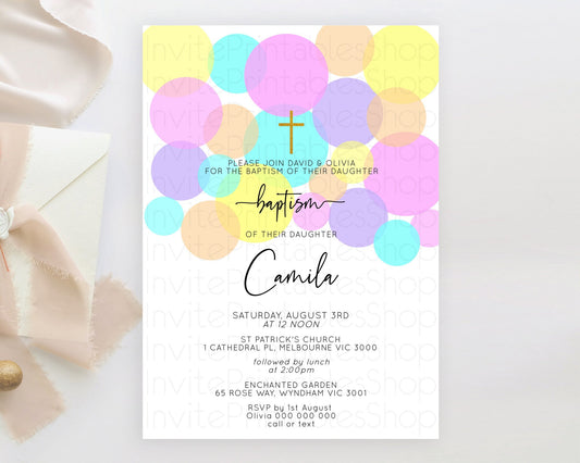 Pastel Baptism Invitation Pastel Confetti Baptism 1st Birthday Invitation Colorful Rainbow Confetti Bubbles Christening Invitation  D10407