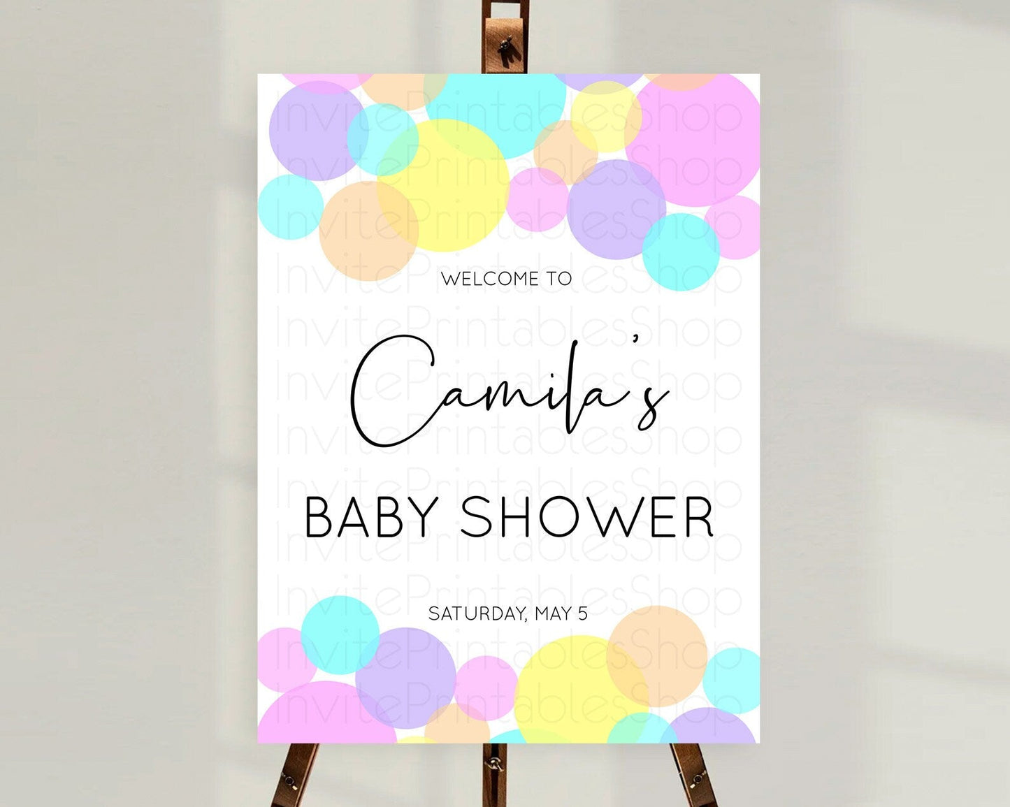 Rainbow Baby Shower Welcome Sign Pastel Welcome Board Pastel Rainbow Confetti Welcome Sign Colorful Bubbles Pastel Welcome Sign D10406
