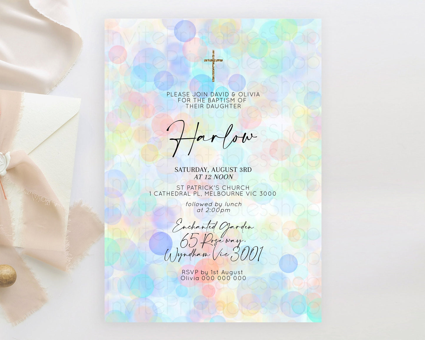 Pastel Baptism Invitation Bath Bomb Party Invitation Pastel Bubbles Baptism 1st Birthday Invitation Watercolour Christening Invite D10446