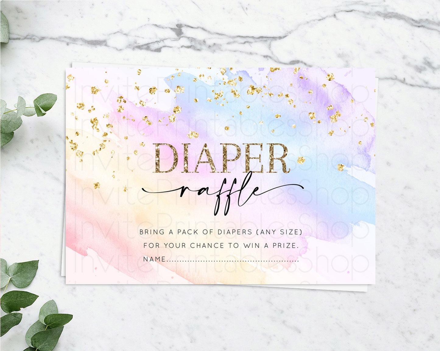 Pastel Diaper Raffle Card Pastel Rainbow Diaper Raffle Insert Colorful Ombre Watercolor Diaper Ticket Confetti Glitter Raffle Game D10635