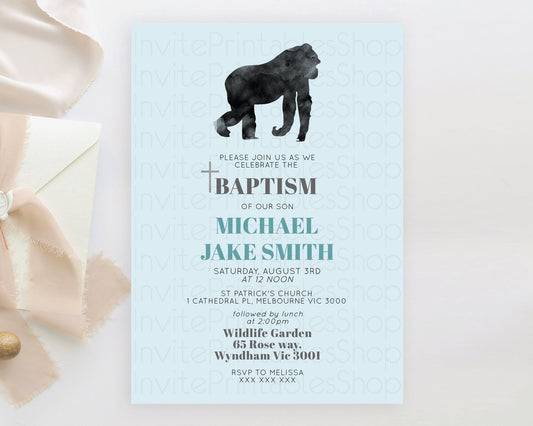 Editable Gorilla Baptism Invitation Gorilla Baptism 1st Birthday Invitation