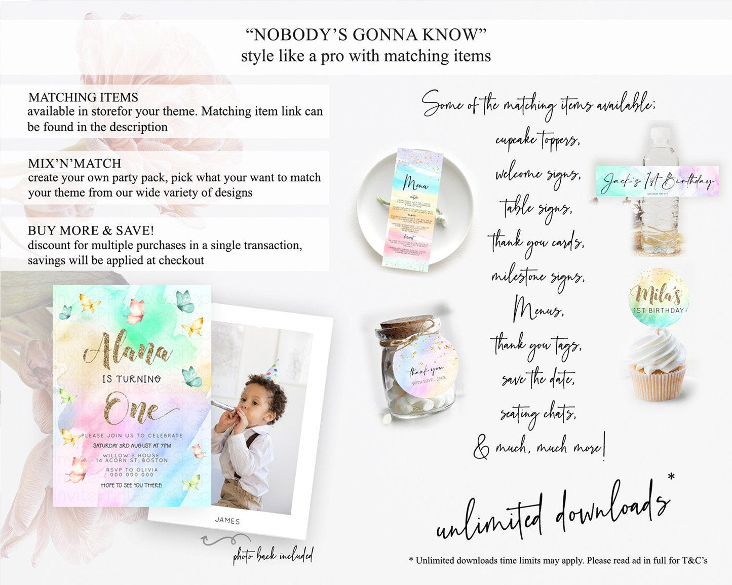 Pastel Butterfly Birthday Invitation Butterfly Birthday Invitation Colorful Splash Glitter Butterfly Garden 1st 2nd Birthday D23259