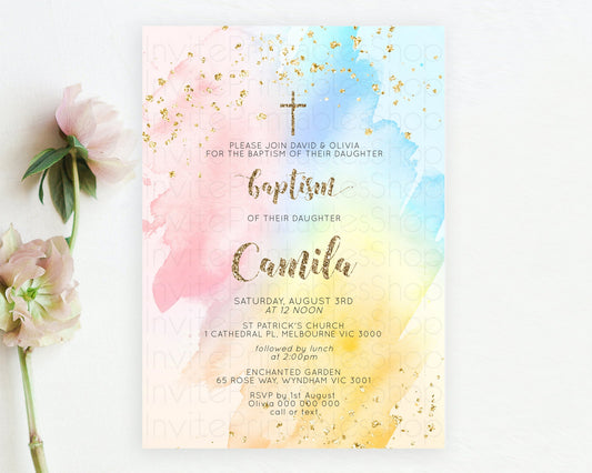 Editable Pastel Baptism Invitation Pastel Colors Watercolor Baptism 1st Birt