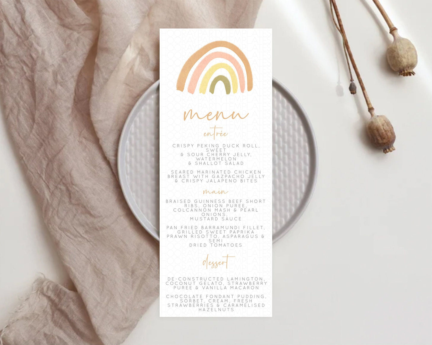 Pastel Rainbow Menu Boho Rainbow Menu Template Rainbow Boho Table Decor Pastel Rainbow Dinner Dessert Menu Rainbow Party Food Menu D10684