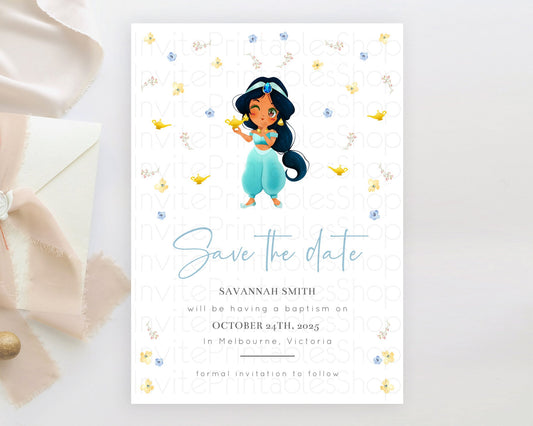 Princess Save The Date Template Secret Garden Enchanted Castle Pastel Floral Royal Party For 1st Birthday Baptism Baby Shower D10887