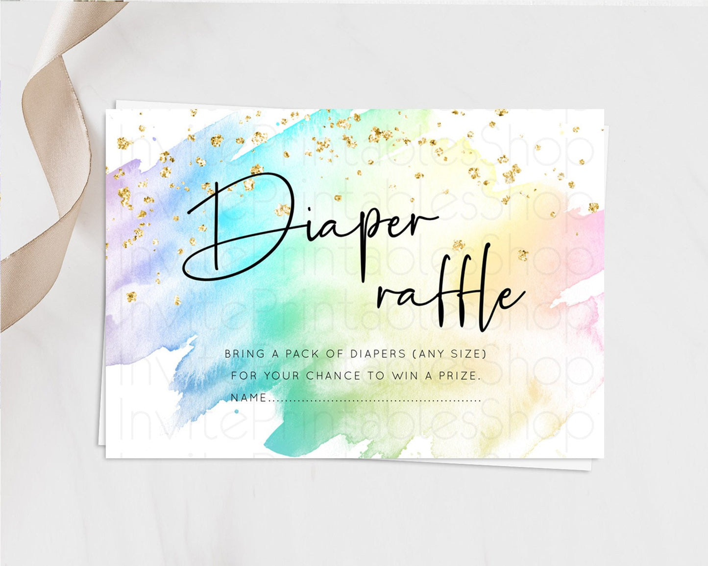 Pastel Diaper Raffle Card Pastel Rainbow Diaper Raffle Insert Colorful Ombre Watercolor Diaper Ticket Confetti Glitter Raffle Game D10279