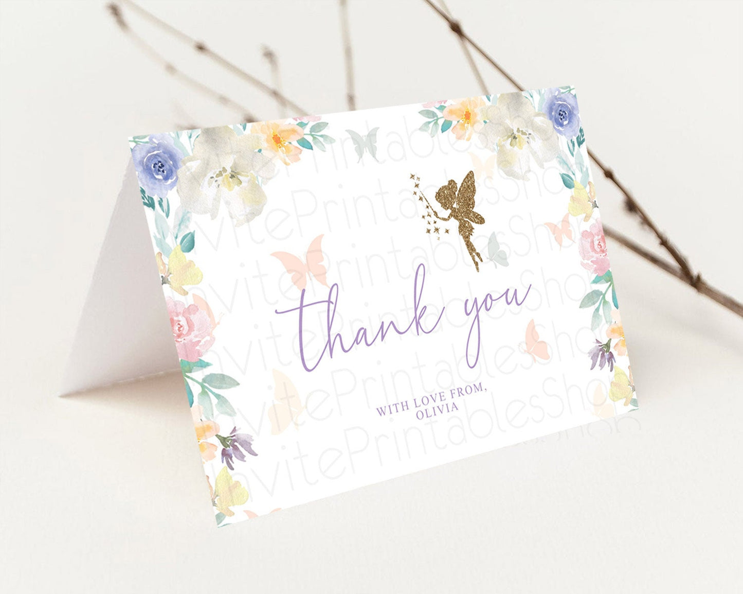 Fairy Thank You Fairy Thank You Card Enchanted Garden Pastel Butterfly Birthday Thank You Floral Secret Garden Teacher Thank You D10761