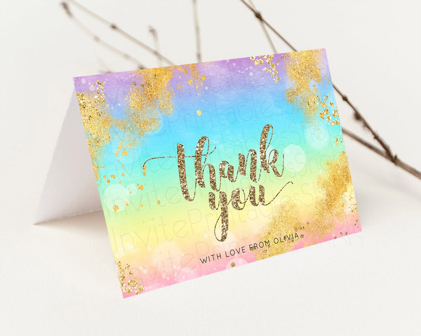 Pastel Thank You Rainbow Thank You Card Colorful Pastel Birthday Thank You Card Confetti Watercolor Pastel Teacher Thank You Cards D10561