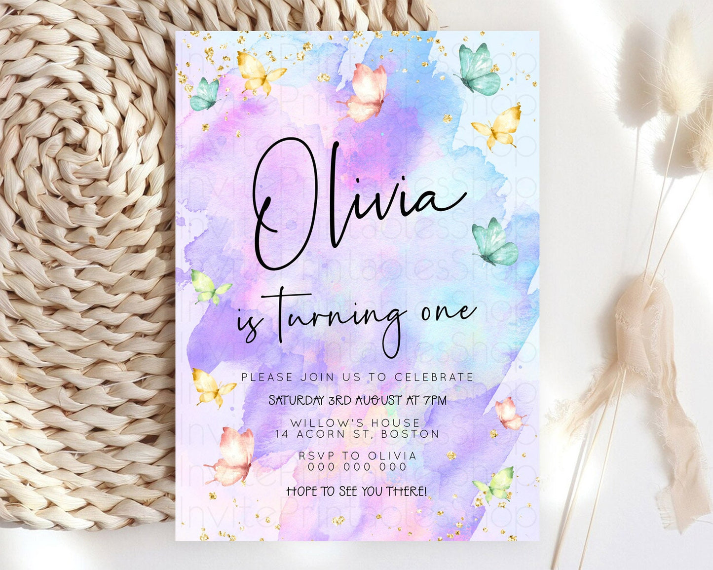Pastel Butterfly Birthday Invitation Butterfly Birthday Invitation Whimsical Butterfly Enchanted Garden 1st 2nd Birthday Invitation D23202