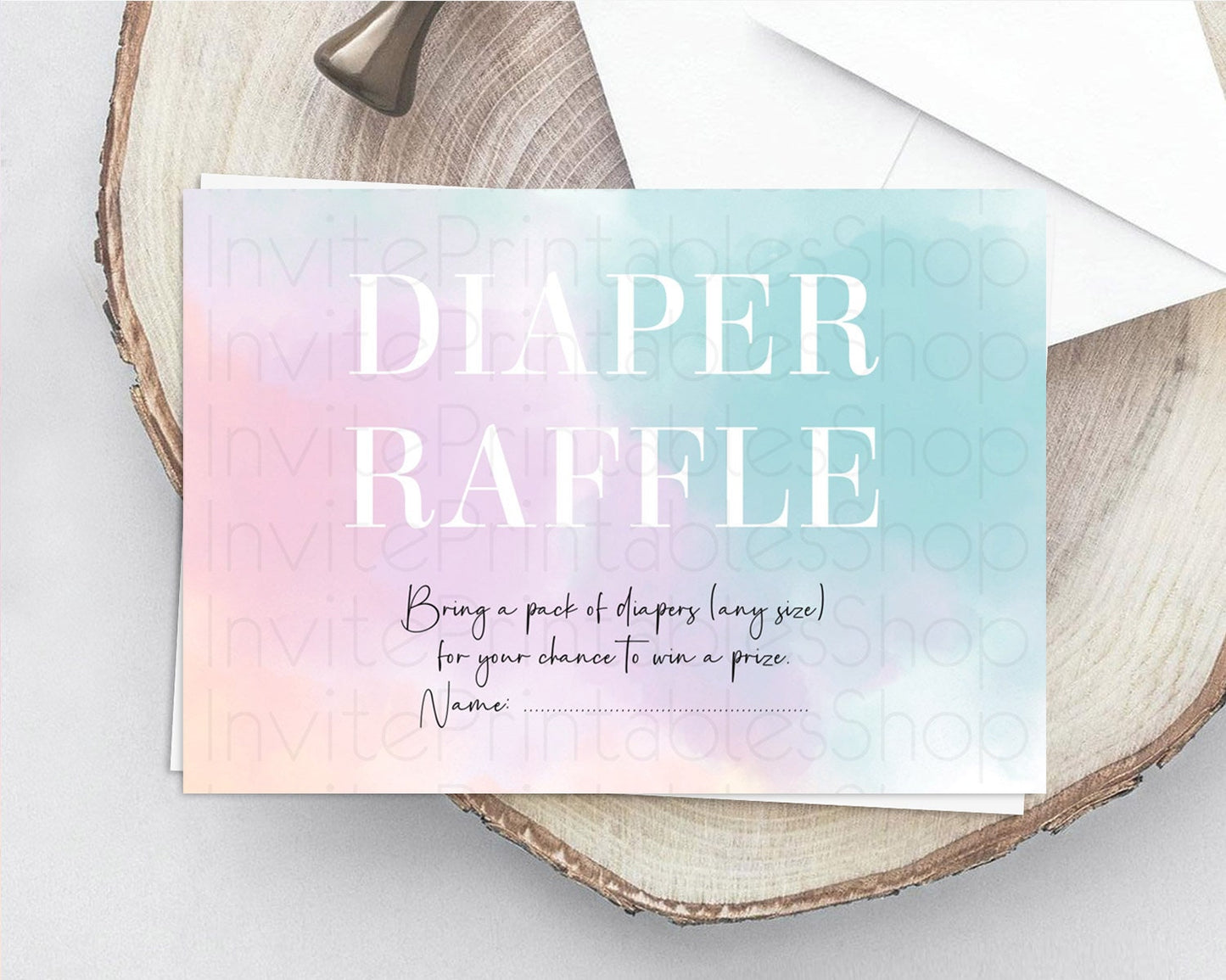 Pastel Diaper Raffle Card Pastel Rainbow Diaper Raffle Insert Colorful Ombre Watercolor Diaper Ticket Confetti Glitter Raffle Game D10375