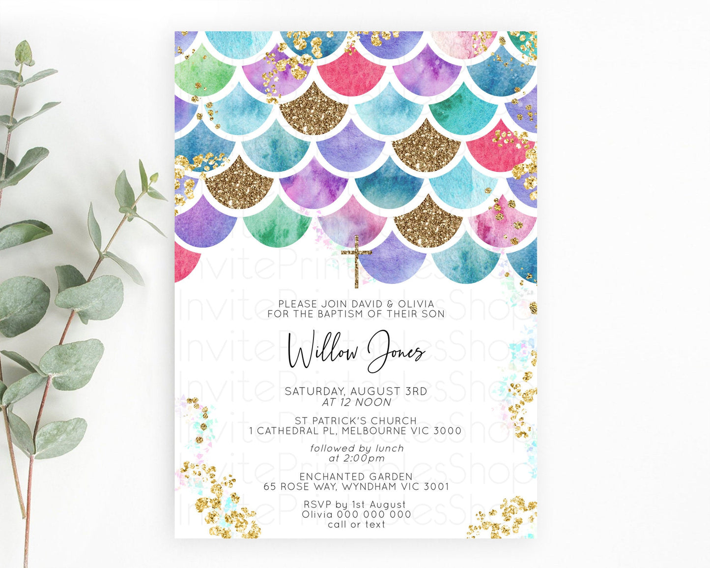 Rainbow Fish Baptism Invitation Rainbow Fish Baptism 1st Birthday Invitation Watercolor Mermaid Pastel Sea Chrisnteing Invitation D10581