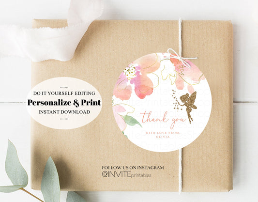 Editable Fairy Gift Tag Fairy Garden Favor Tags Pastel Floral Thank You Tags