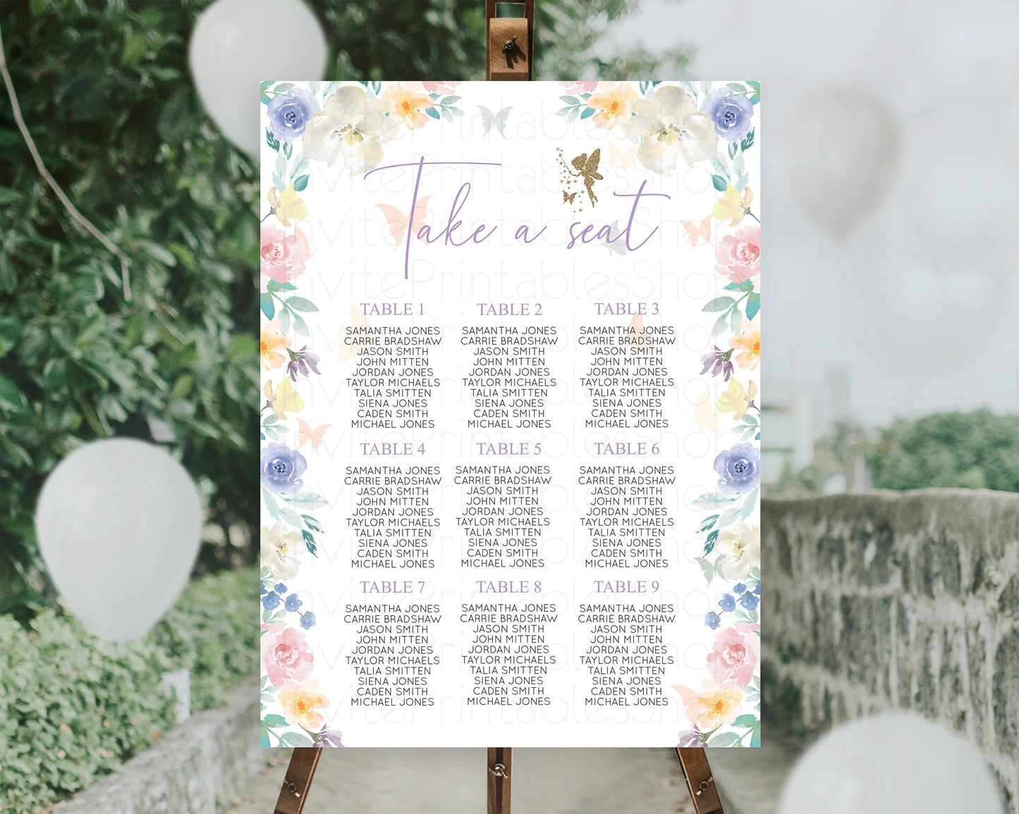 Fairy Seating Chart Pastel Fairy Seating Chart Fairy Tea Party Fairy Garden Seating Sign Enchanted Garden Floral Butterfly Decor D10761