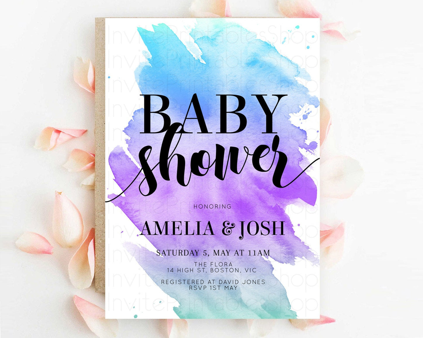 Pastel Baby Shower Invitation Rainbow Baby Shower Invitation Colorful Pastel Watercolor Invitation Gold Glitter Sprinkles Ombre D10491