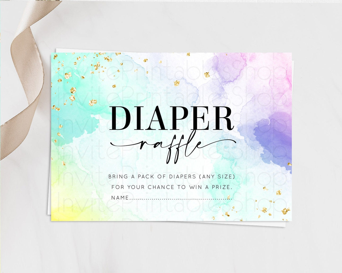 Pastel Diaper Raffle Card Pastel Rainbow Diaper Raffle Insert Colorful Ombre Watercolor Diaper Ticket Confetti Glitter Raffle Game D10157