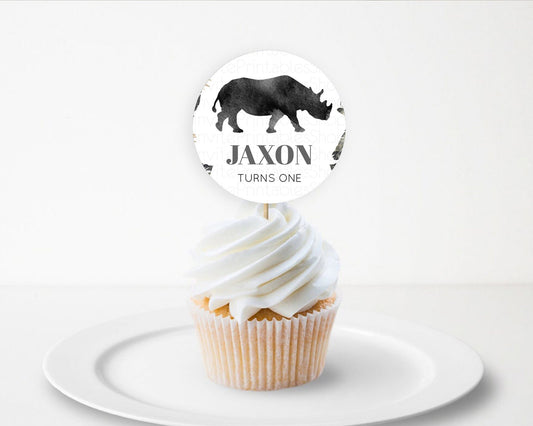 Rhino Cupcake Toppers Rhino Cupcake Rhino Take A Cupcake Toppers Rhino Safari Adventure Decor Zoo Party Rhino Palm Leaf Décor D10805