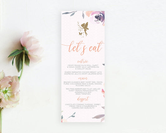 Editable Fairy Menu Fairy Menu Template Enchanted Garden Pastel Floral Butte