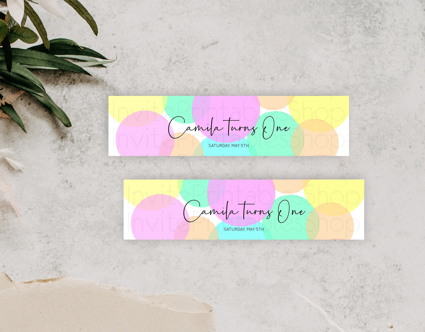 Pastel Confetti Water Label Template Rainbow Colorful Sprinkles Party Decor 1st Birthday Baptism Baby Shower Wedding Bridal Shower D10409