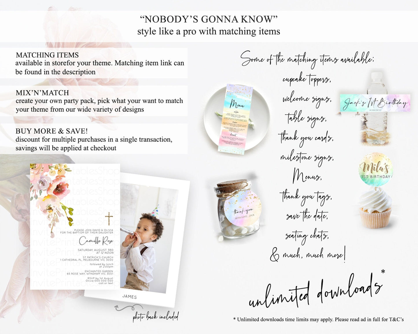 Secret Garden Baptism Invitation Wildflower Baptism Birthday Invite Pastel Flowers Christening Invite Enchanted Garden Boho Floral D10194