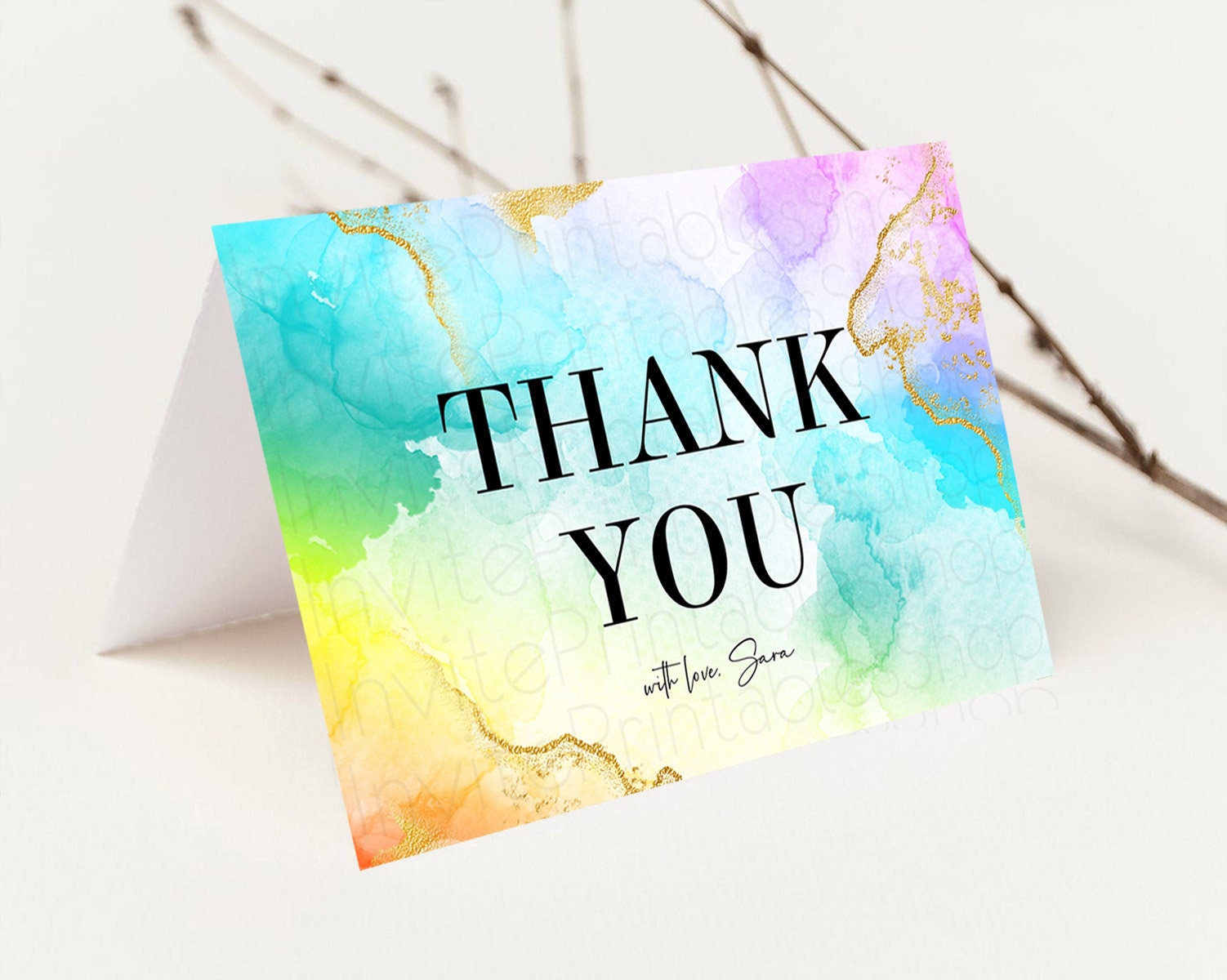 Editable Pastel Thank You Rainbow Thank You Card Colorful Pastel Birthday Th