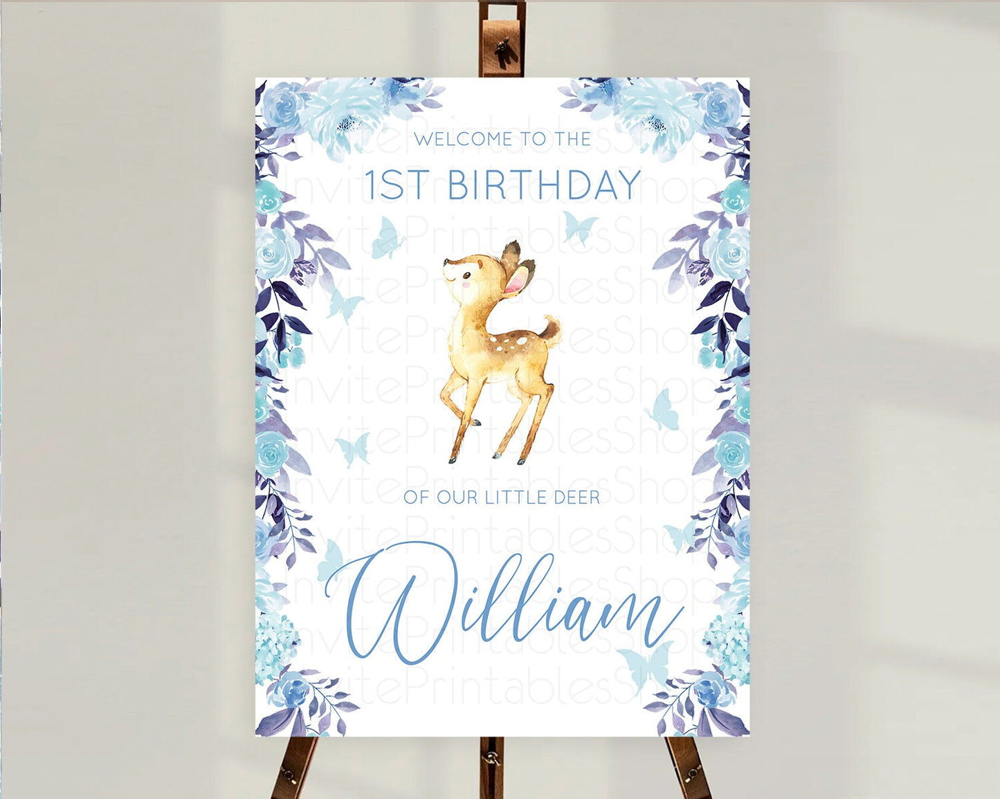 Fawn Welcome Sign Deer Welcome Board Floral Deer Welcome Poster Enchanted Forest Butterfly Pastel Floral First Birthday Welcome Sign D10917