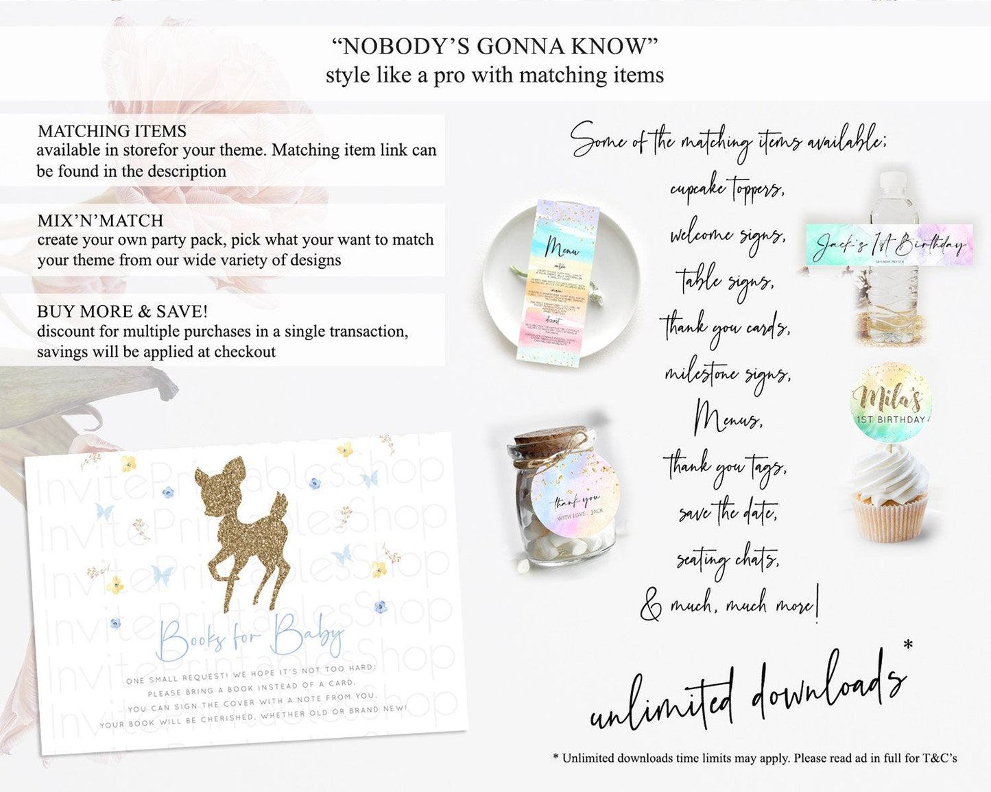 Fawn Books For Baby Card Deer Book Insert Floral Deer Book Card Enchanted Forest Butterfly Pastel Baby Shower Book Poem Request D10360