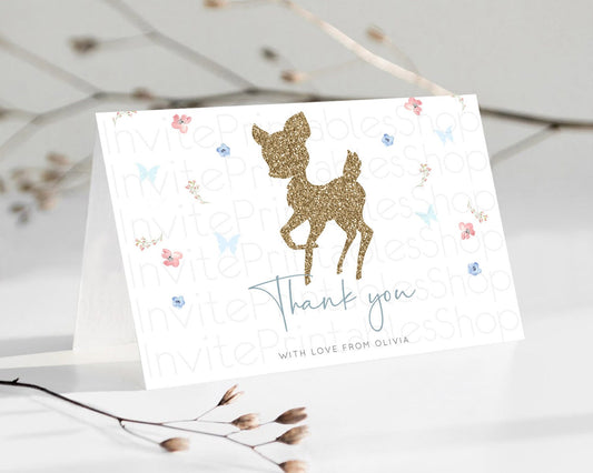 Editable Fawn Thank You Deer Thank You Card Pastel Floral Deer Birthday Than