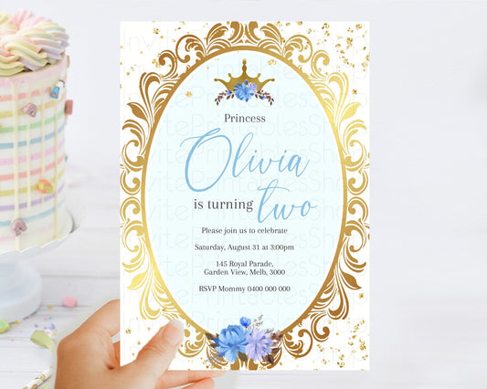 Princess Birthday Invitation Castle Invitation Royal Birthday Fairy Tale Enchanted Mirror Pastel Floral Garden 1st First Birthday D10745