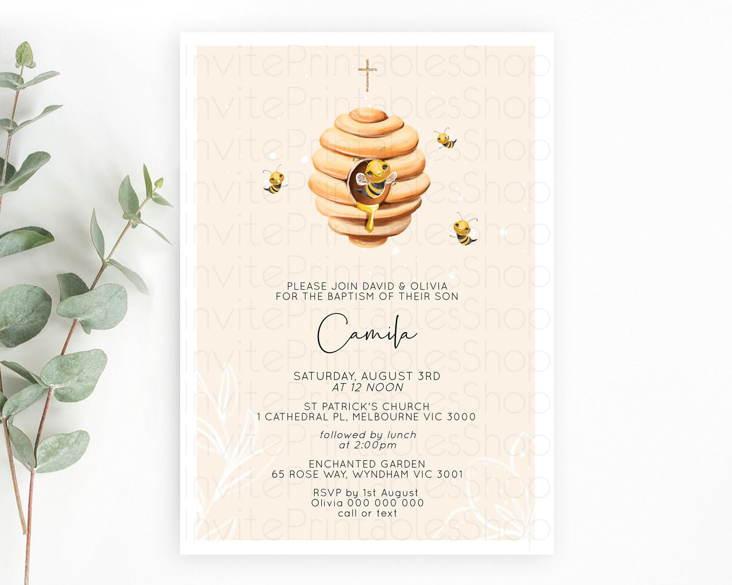 Bee Baptism Invitation Bee Baptism 1st Birthday Invitation Bee Day Beehive Christening Invitation Sweet Honey Bee Party Yellow D10754