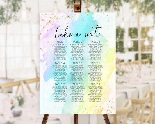 Editable Rainbow Seating Chart Pastel Seating Chart Colorful Pastel Watercol