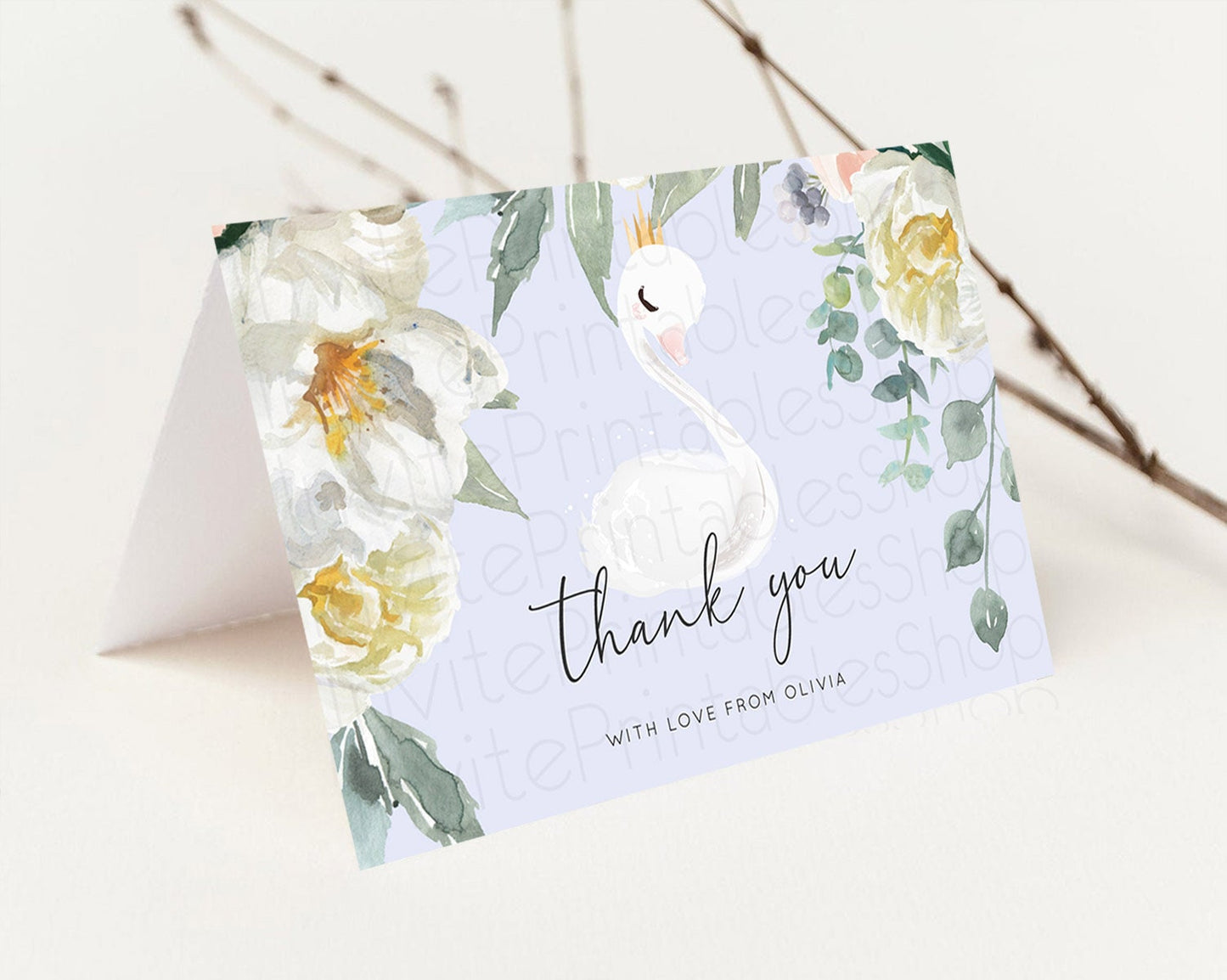 Swan Thank You Swan Princess Ballet Thank You Card Swan Lake Birthday Thank You Cards Secret Garden Pastel Floral Teacher Thank You D10756