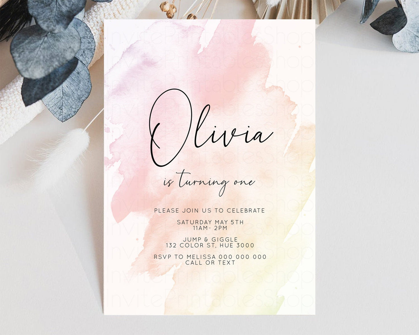 Pink Ombre Birthday Invitation Pastel Splash Birthday Invitation Pastel Watercolor Invite Watercolor Invite Glitter Sprinkle Invitation 145