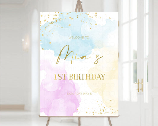 Rainbow Welcome Sign Pastel Welcome Sign Pastel Ombre 1st Birthday Sign Colorful Watercolor Glitter Sprinkles Welcome Birthday Board 190V2
