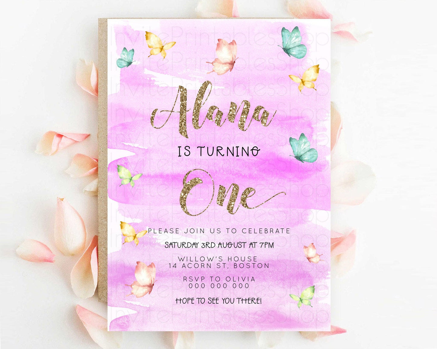 Pastel Butterfly Birthday Invitation Butterfly Birthday Invitation Colorful Splash Glitter Butterfly Garden 1st 2nd Birthday D23232