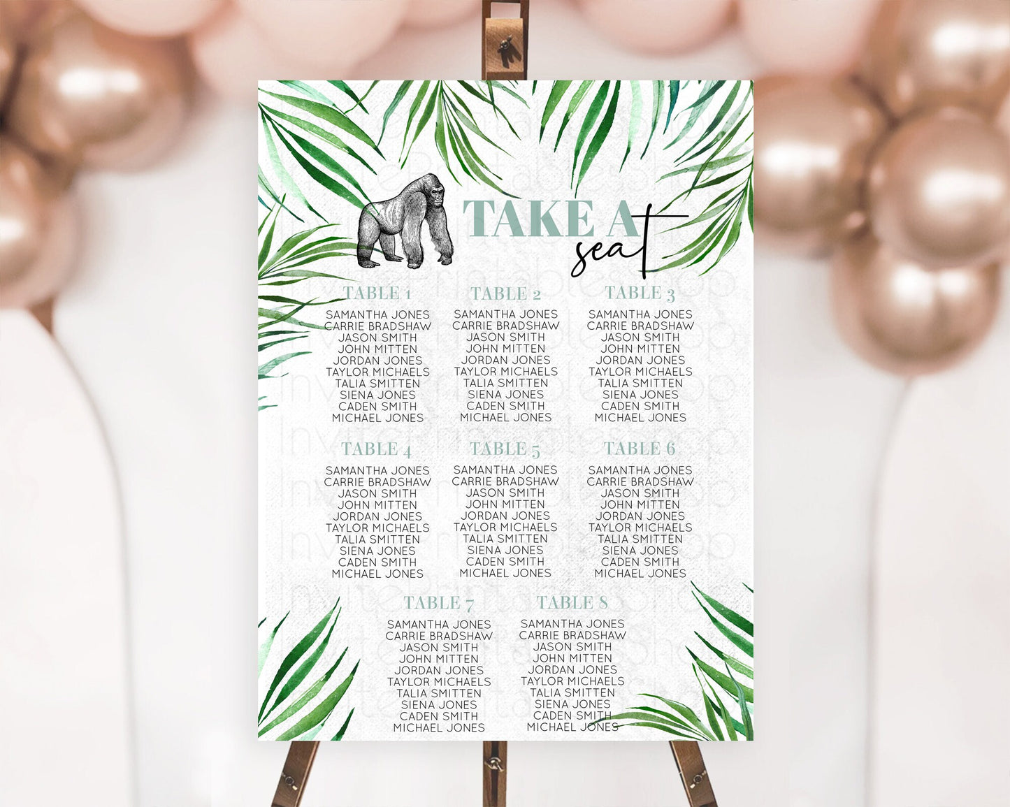 Gorilla Seating Chart Jungle Gorilla Seating Sign Gorilla Party Décor Gorilla Jungle Adventure Zoo Green Palm Leaf Fern Take A Seat D10846