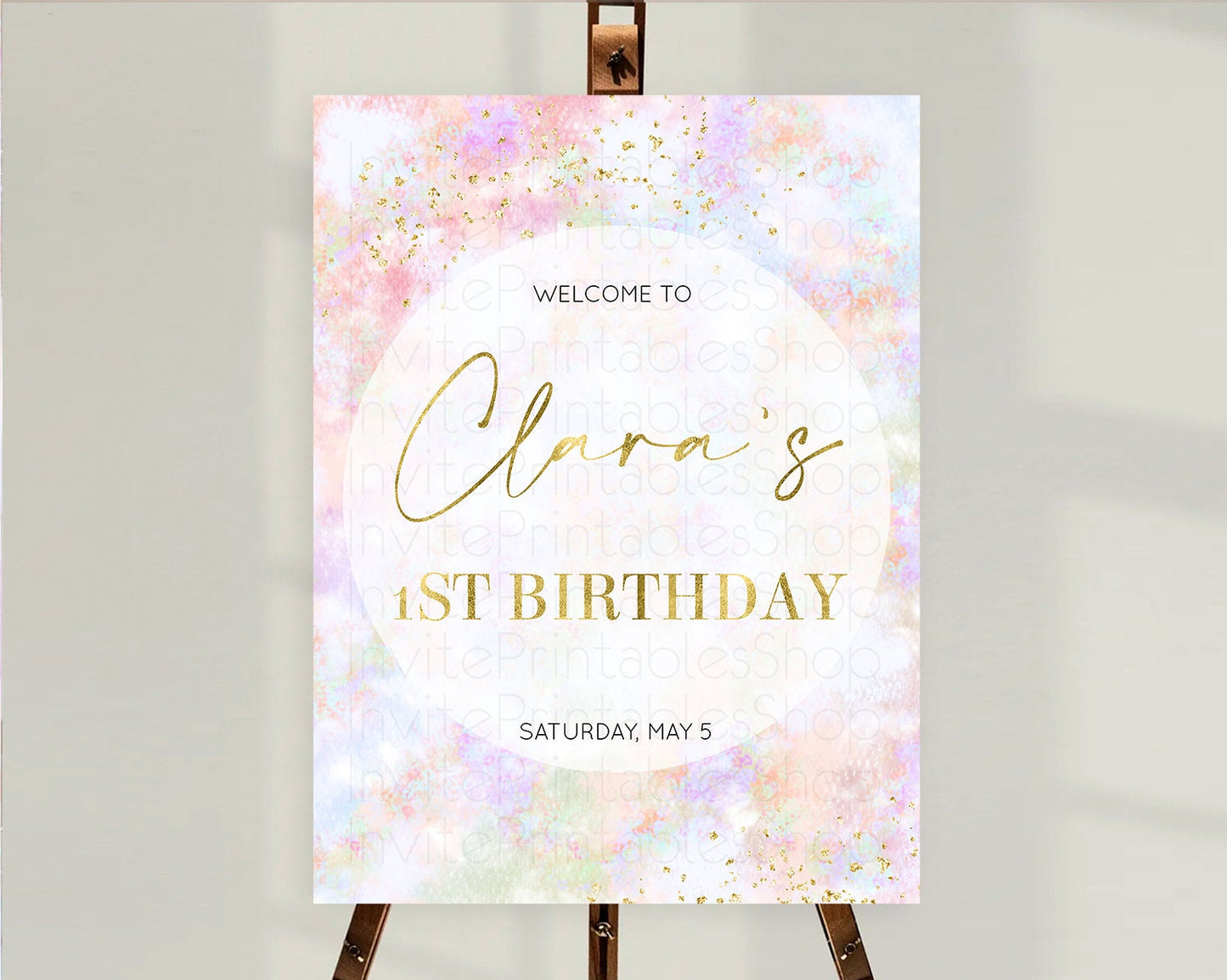 Pastel Welcome Sign Pastel Rainbow Welcome Sign Colorful Rainbow Confetti Watercolor Glitter Pastel First Birthday Welcome Sign D10649
