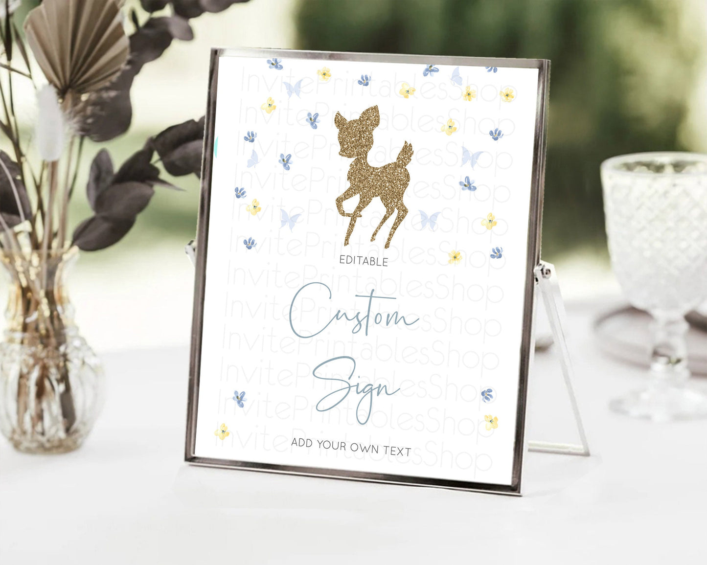 Fawn Deer Sign Pastel Floral Deer Table Sign Decor  Enchanted Forest Butterfly Party 1st Birthday Baptism Baby Shower Bridal Shower D10864