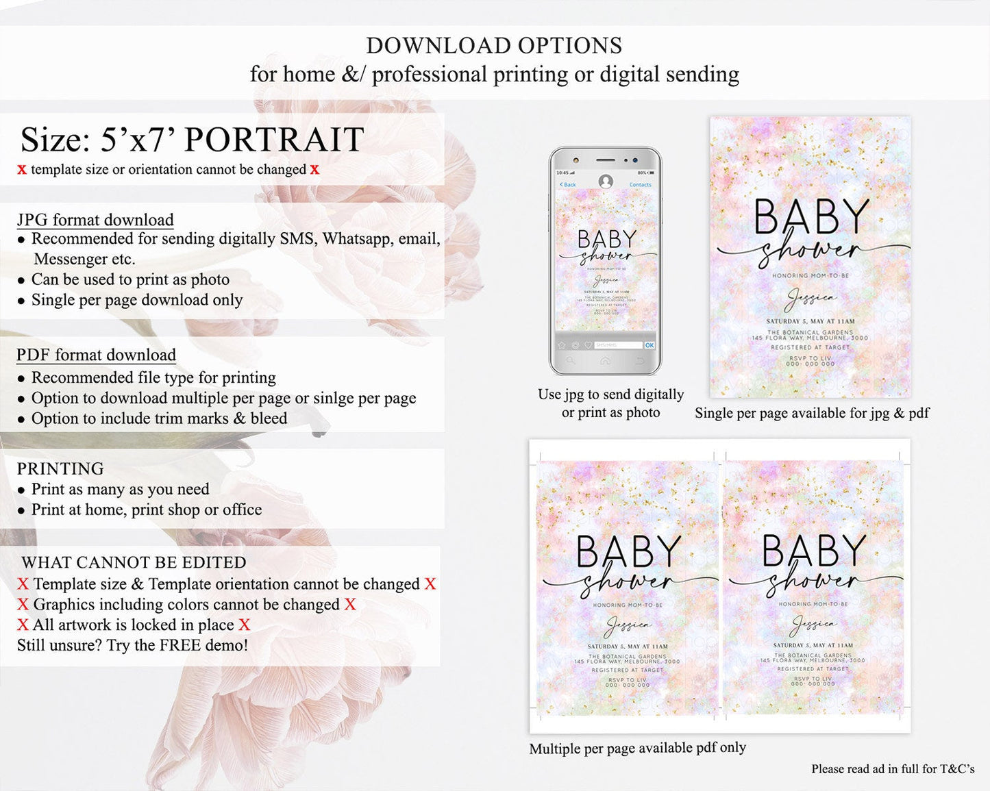 Pastel Baby Shower Invitation Rainbow Baby Shower Invitation Colorful Pastel Watercolor Invitation Gold Glitter Sprinkles Ombre D10649