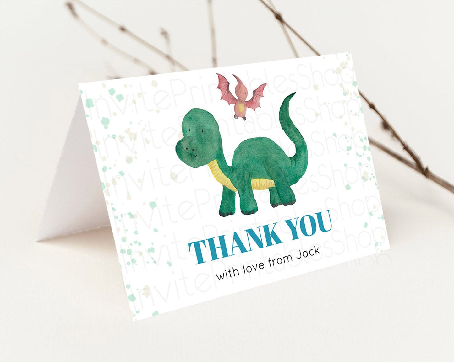 Dinosaur Thank You Dinosaur Volcano Thank You Card Dinosaur Birthday Card Watercolor Volcano T-Rex Raptor Jurassic Teacher Thank You D10153