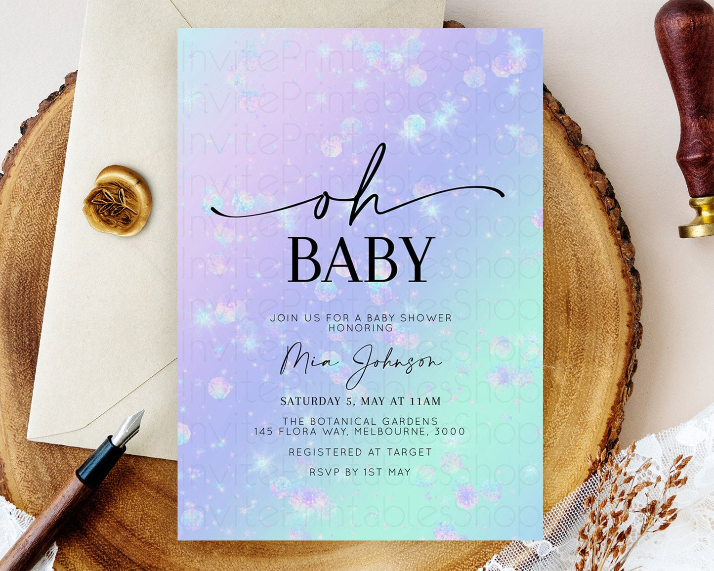 Rainbow Baby Shower Invitation Pastel Rainbow Baby Invitation Pastel Watercolor Invitation Colorful Ombre Sprinkle Shower D10663