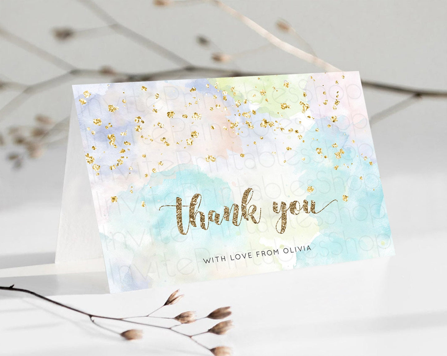Pastel Thank You Rainbow Thank You Card Colorful Pastel Birthday Thank You Card Confetti Watercolor Pastel Teacher Thank You Cards D10613