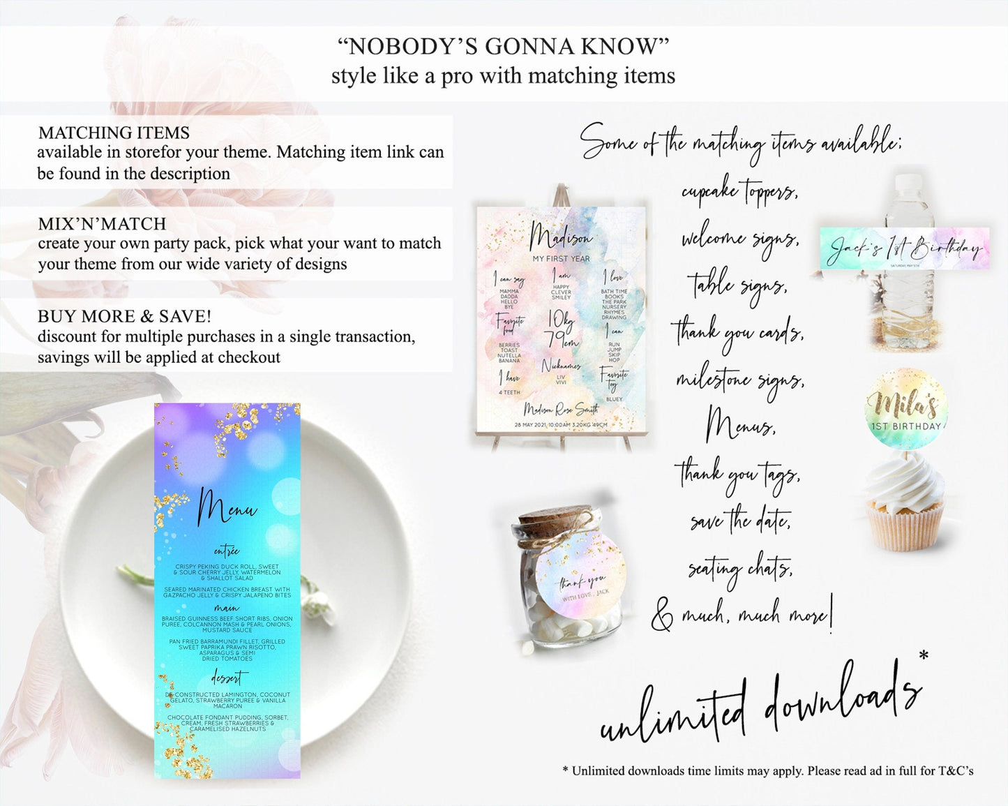 Mermaid Menu Mermaid Menu Template Rainbow Fish Under The Sea Colorful Pastel Table Decor Mermaid Dinner Dessert Party Food Menu D10573
