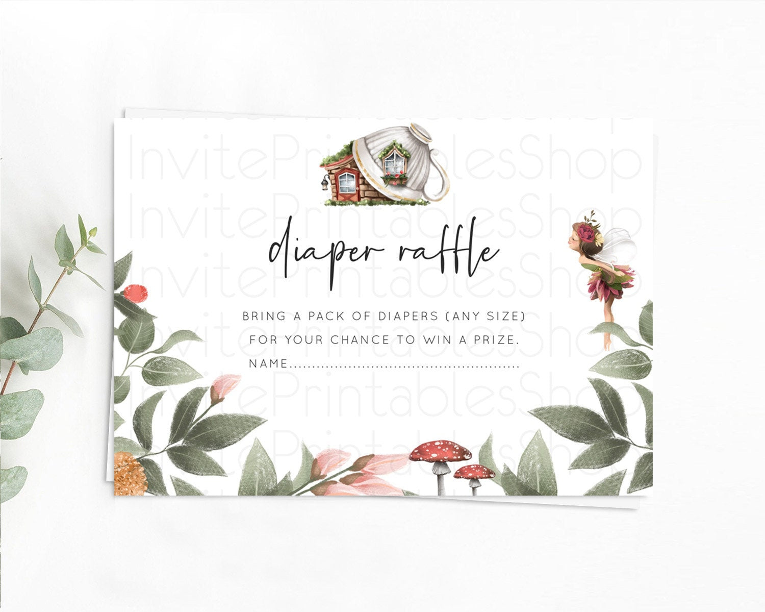 Editable Fairy Diaper Raffle Card Fairy Diaper Insert Enchanted Garden Fairy