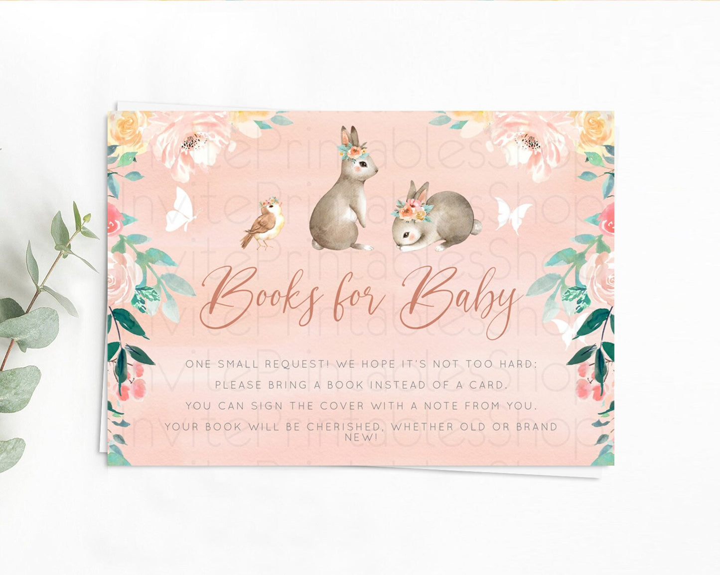Bunny Books For Baby Card Floral Bunny Book Insert Pastel Flowers Woodland Bunny Book Card Forest Bunny Baby Book Poem Request D10922