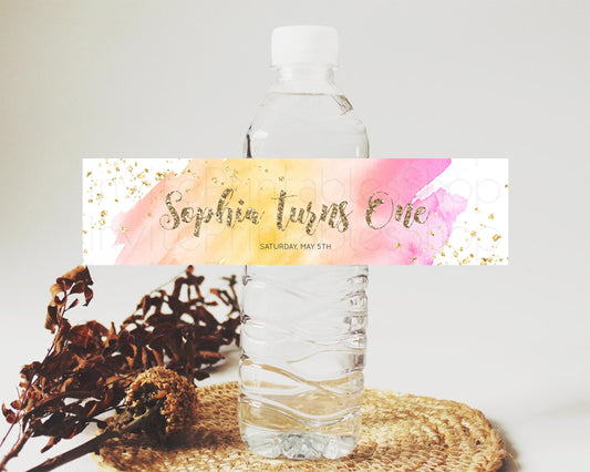 Editable Pastel Water Label Template Pastel Ombre Rainbow Watercolor Colorfu